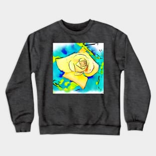 Yellow Rose Bud In Abstract Watercolor Crewneck Sweatshirt